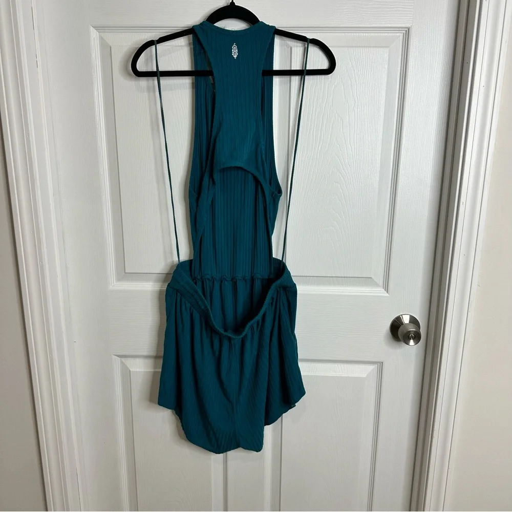 Free People Teal Ribbed Sleeveless Cutout Romper